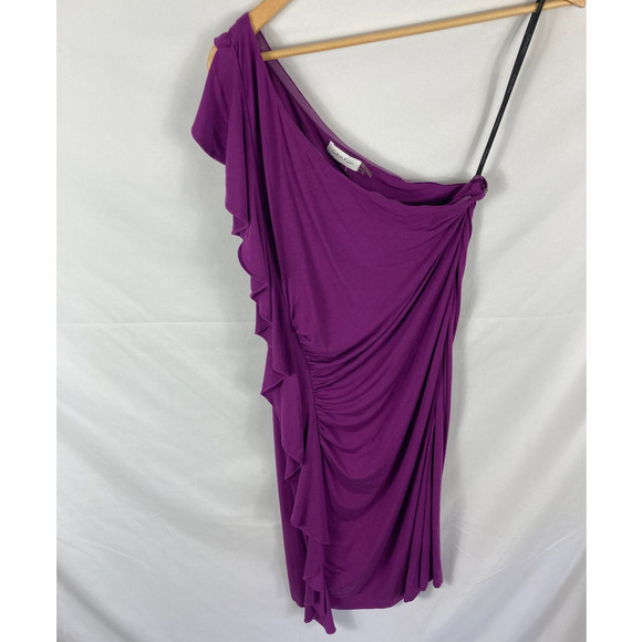 Calvin Klein One Shoulder Purple Ruffle Side Dress Size 8 - Picture 1 of 5